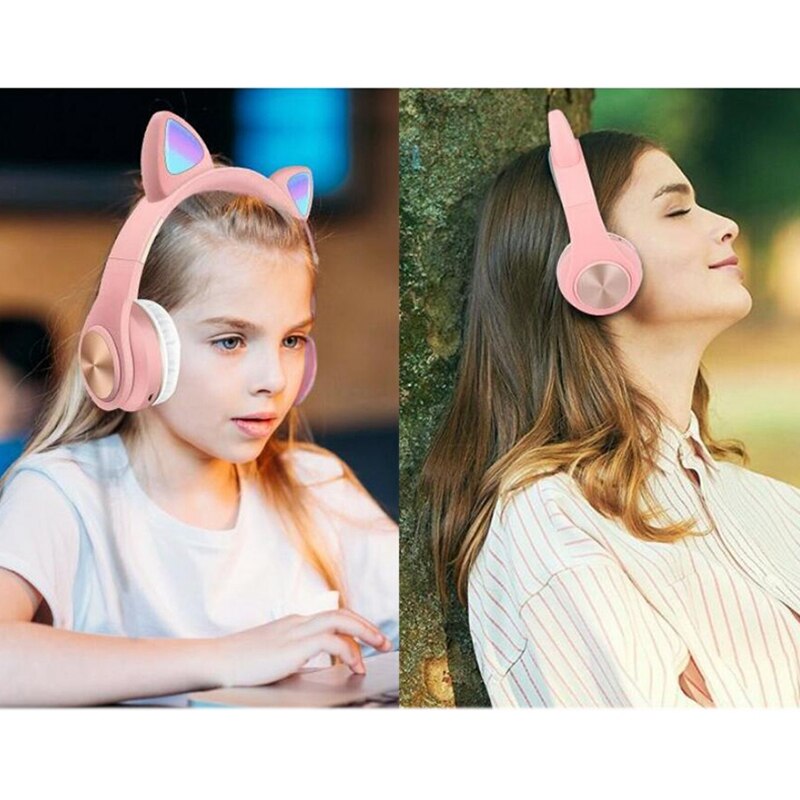 Bluetooth Headphones, Cat Ear LED Light Up Wireless Foldable Headphones over Ear for Smartphones/Laptop/PC/TV