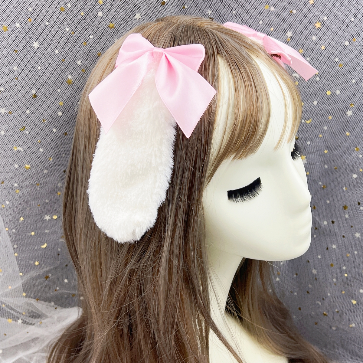 Rabbit Bunny Plush Lop Ears Kawaii Hair Clip Cute Hairpin Ribbon Bowknot Lolita Cosplay Women Girls Hair Accessories: Beige