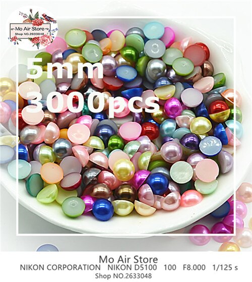 Mix Kleur Half Ronde Parel Kralen Abs Hars Platte Achterkant Cabochon Gesimuleerde Parel Kralen Diy Kralen 3-10Mm SP020: 5mm 3000pcs