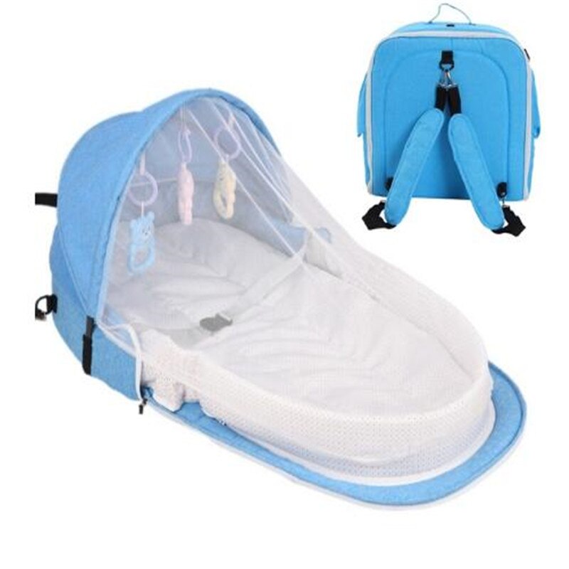 Berceau Portable pliable pour enfants, lit bébé, lit de voyage, avec moustiquaire, pour -nés: Blue Backpack