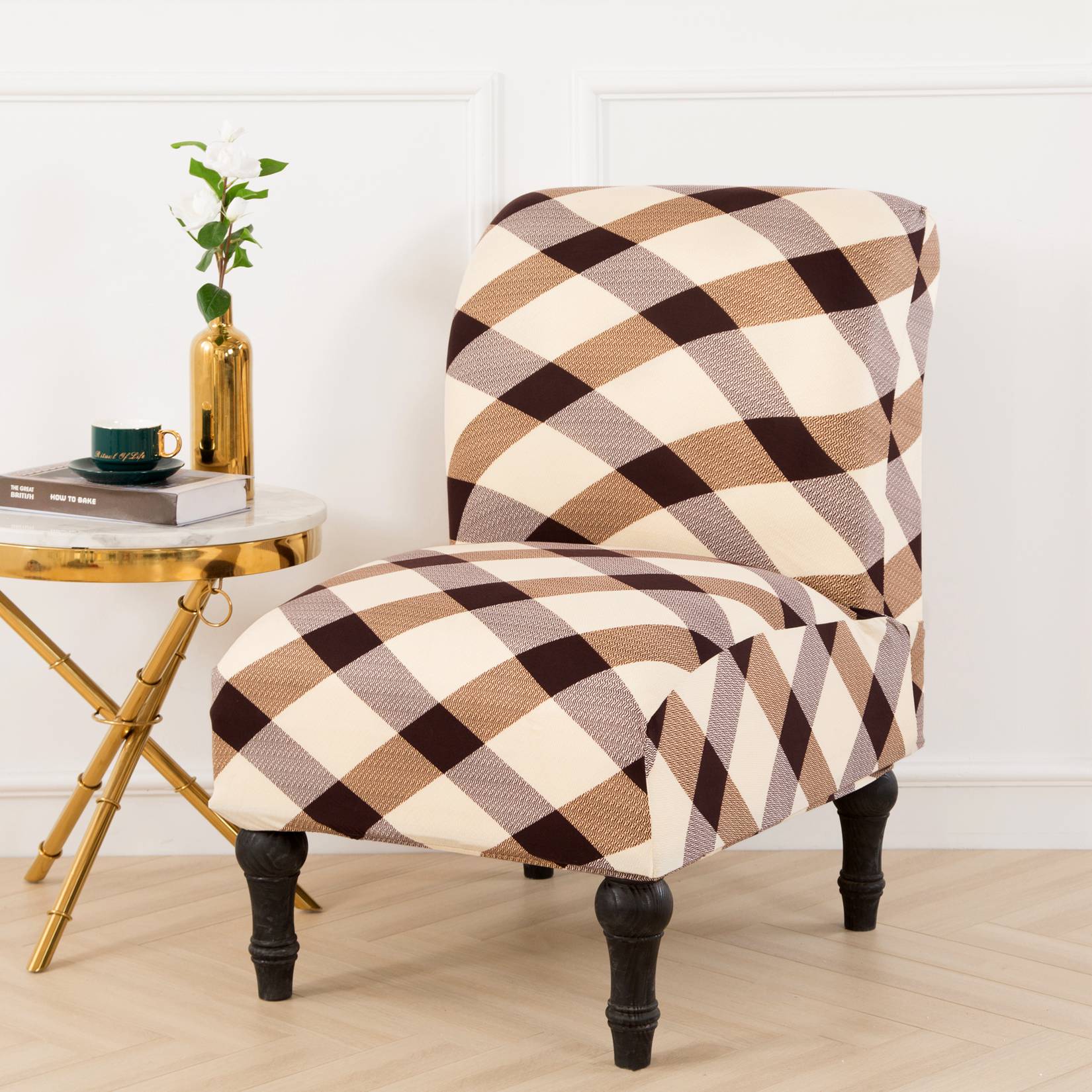 Armløs accent stol moderne stretch stol dækker spandex stol betræk til stue banket lænestol beskytter: D stolbetræk