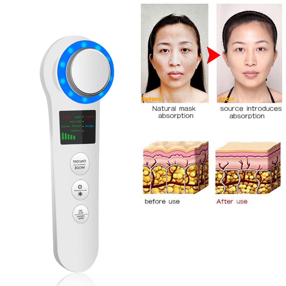 Gezicht Schoonheid Huid Gereedschappen Ultrasone Koud + Rimpel Verwijderen Schoonheid Gereedschap Iontoforese Ems Rood Blauw Licht Facial Microcurrent