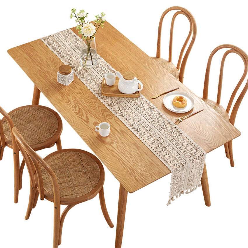 Chemin de Table Pastoral en dentelle fait à la main avec pompon, Crochet de campagne, tricot ajouré en coton, chemin de Table, ornement de Table à manger