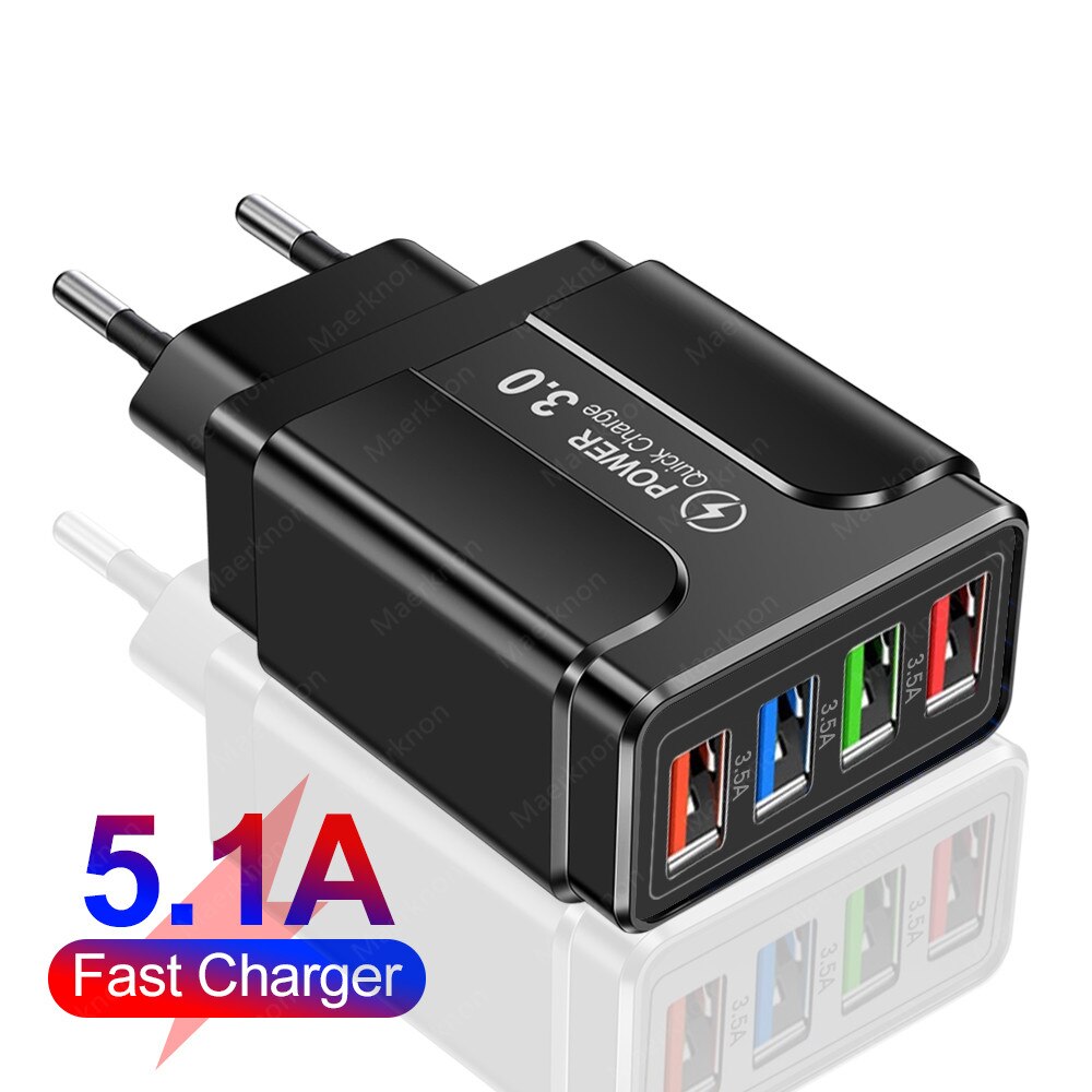 5.1A Quick Charge 4 Ports Universal Fast Charging EU US Plug Power Adapter For Samsung S10 iPhone12 Tablet Mobile Phone Charger