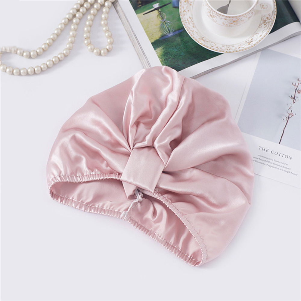 100% Mulberry Silk Sleeping Cap Night Silk Sleeping Bonnet Cover for Women with Elastic Ribbon for Hair Care Long Hair 19 Momme