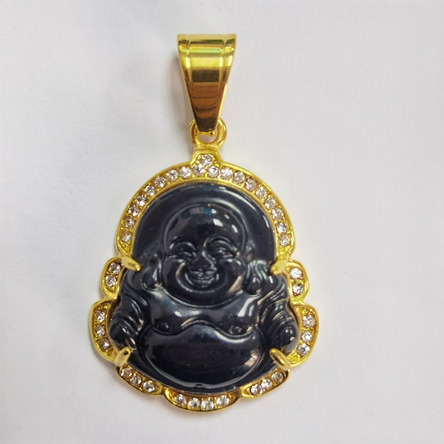 Collana di Buddha in oro per donna zircone cubico Maitreya Buddha pendente gemma collana gioielli da uomo in acciaio inossidabile trasporto di goccia: Black pendant