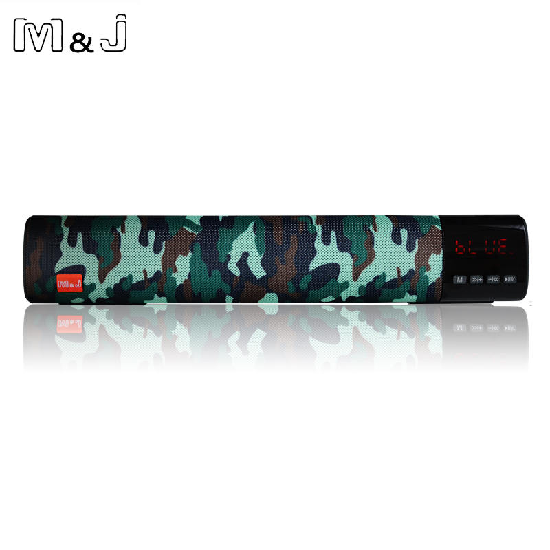 M & J 10W HIFI altavoz inalámbrico portátil con Bluetooth estéreo barra TF USB FM 3D Surround Subwoofer columna para computadora TV teléfono: camouflage