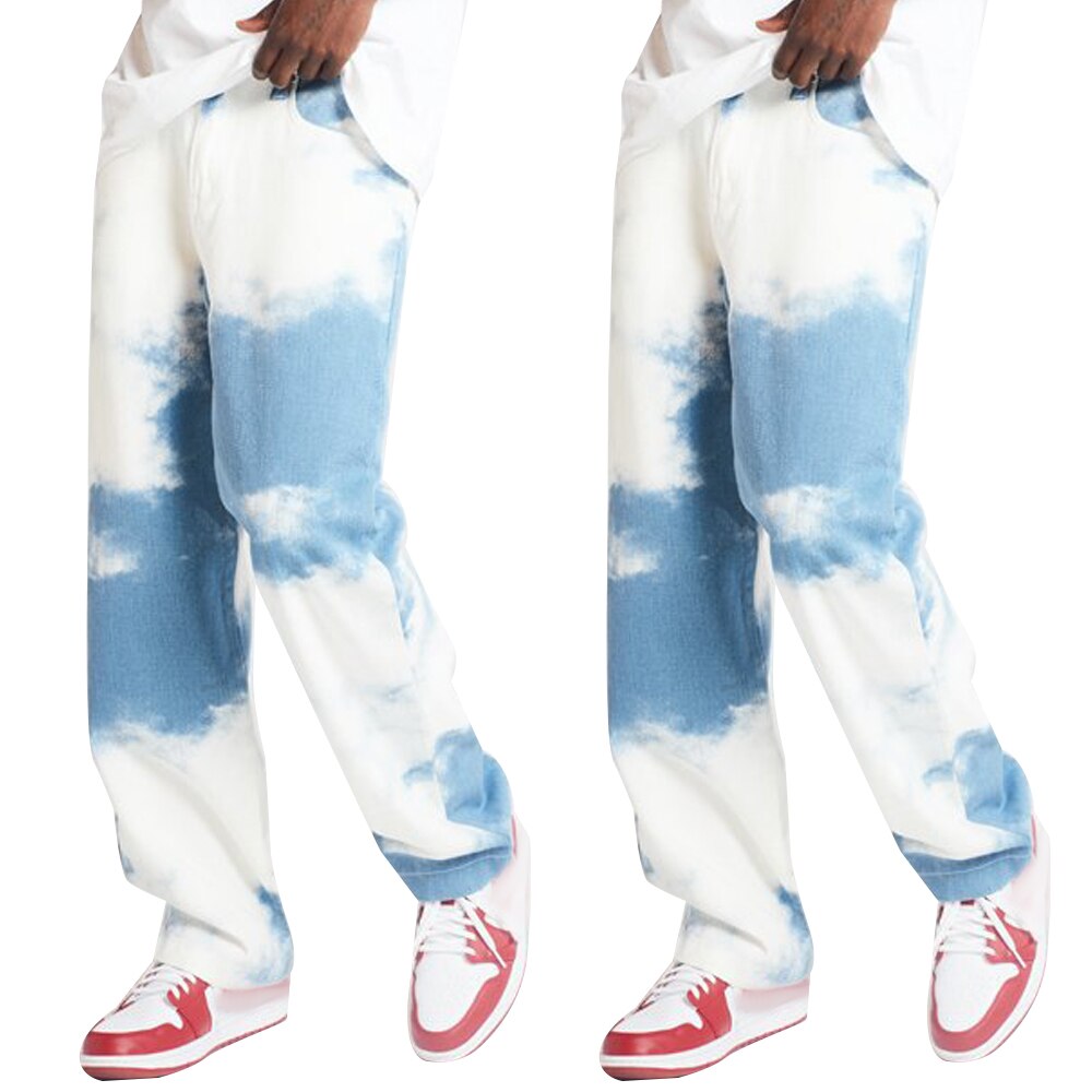 Colorido tie dye calças dos homens em linha reta perna jeans casual masculino calças soltas plus size denim calças hip hop