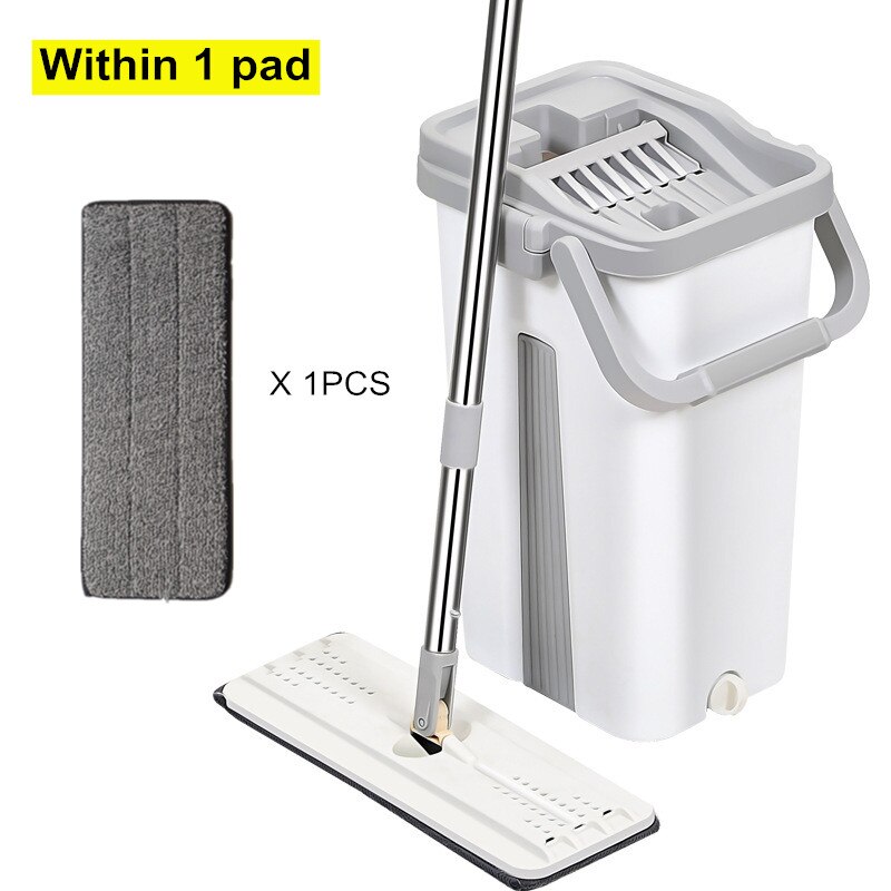 Squeeze Mop with Bucket for Wash Floor Cleaning Home Help Lightning Offers Practical Wet Kitchen Flat Self-Wring Magic Automatic: White with 1 pad