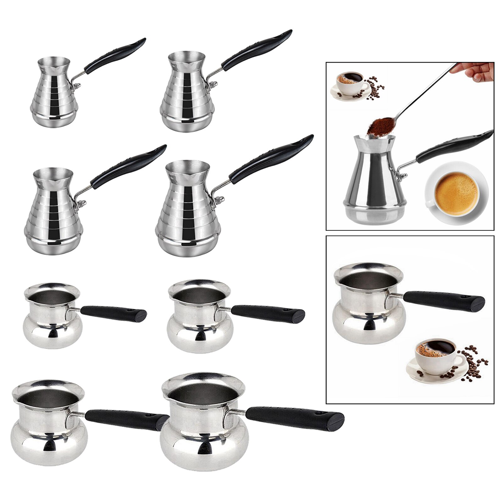 Long Handle Moka Pot Turkish Arabian Stainless Steel Coffee Pot Butter Melting Pot Warmer Coffee Utensils
