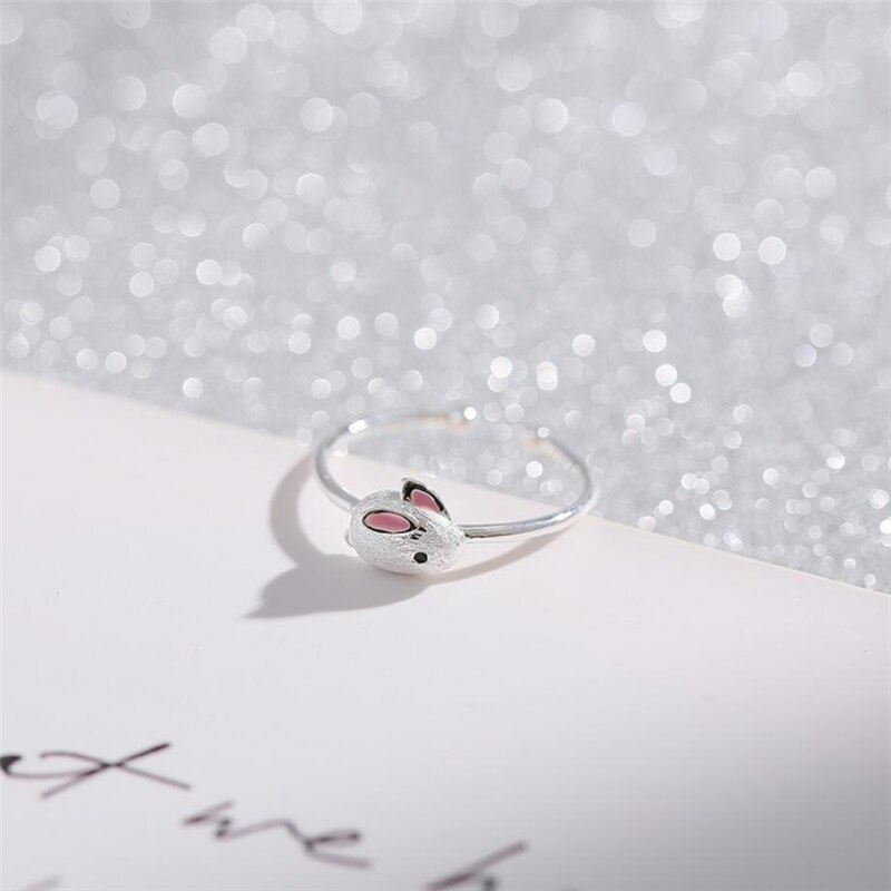 Sole Memory Mini Cute Sweet Bunny Fresh Rabbit 925 Sterling Silver Female Resizable Opening Rings SRI503
