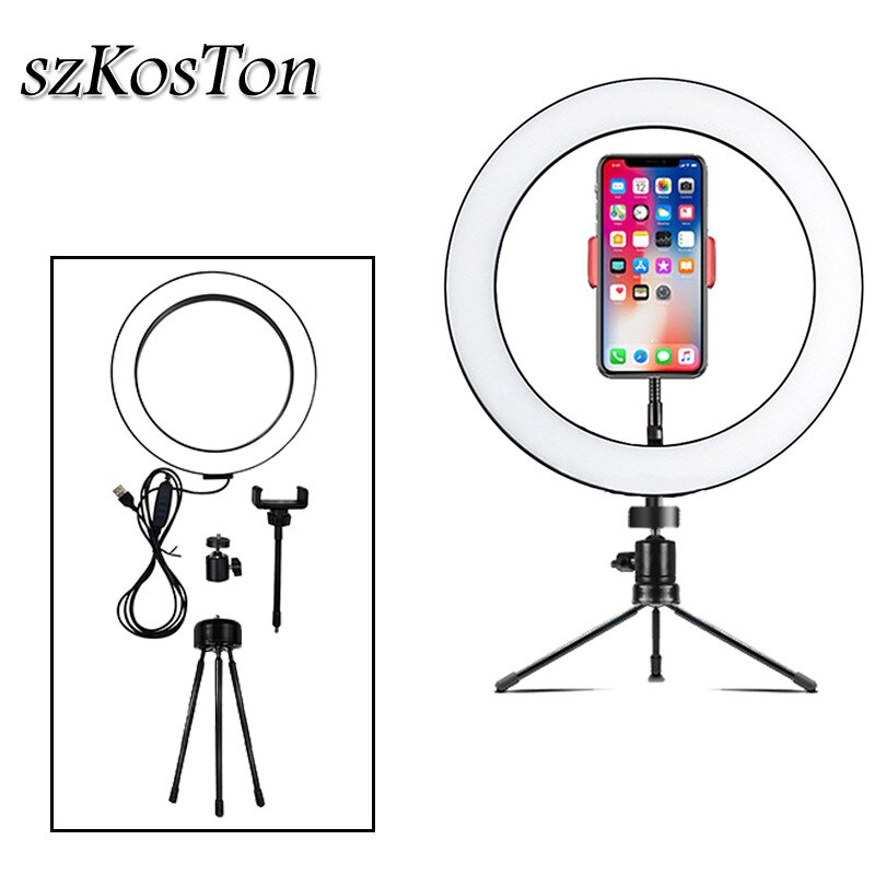 Fotografia portato Selfie squillare luce 26cm/16cm dimmerabile 10 pollici USB telecamera Telefono studio lampada ad anello con treppiedi per trucco video abitare