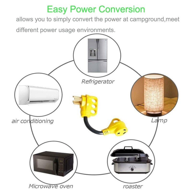 RV Trailer Plug 125V/3750W 50 AMP (14-50P) To 30 AMP (TT-30R) Adapter Copper Wires Male To Female Outlet RV Adapter for Trailer