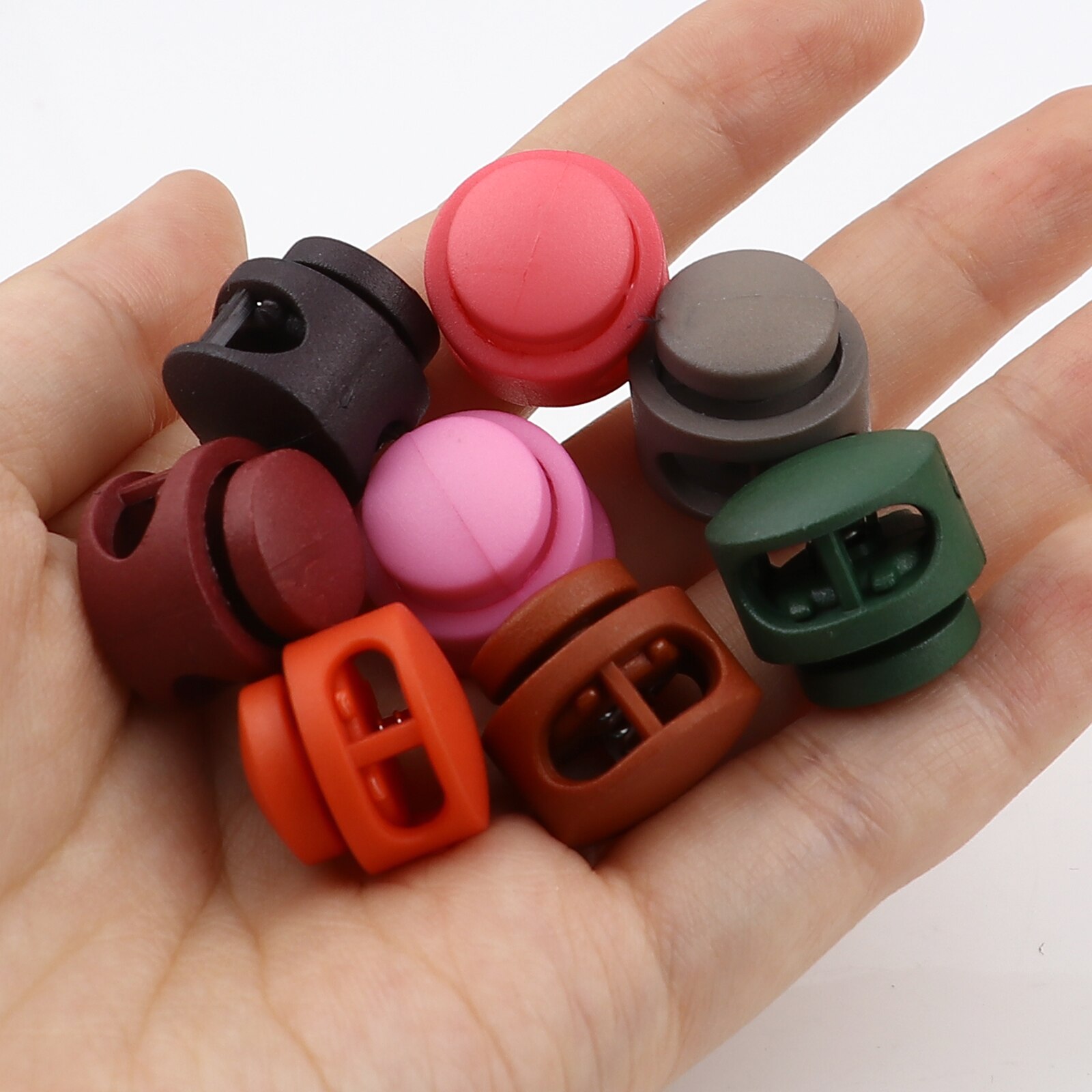 10 Stuks Ronde Plastic Toggle Clip Stopper Twee Gaten Cord Lock Stopper Paracord Cord Lock Klem Schoenveter Cord Buckles 18mm Dia.