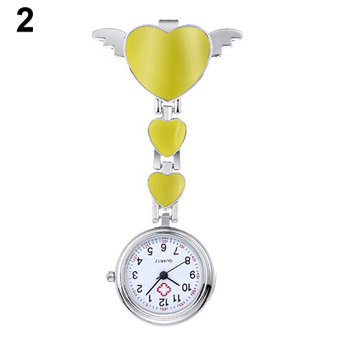 Women Lady Cute Love Heart Quartz Fob Brooch Nurse Pocket Watch For Girls Bright Color: Yellow