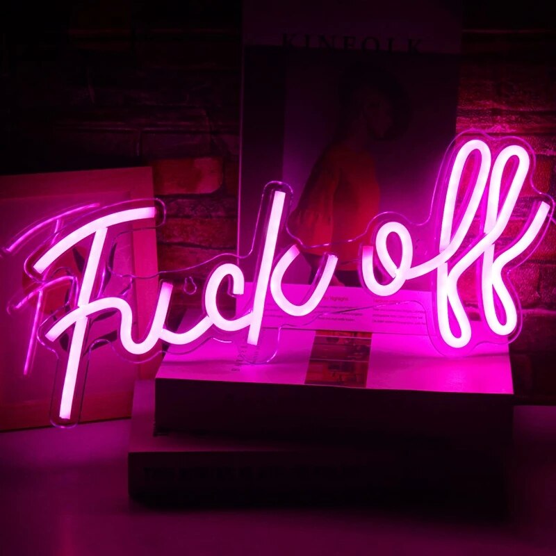 Led fuck off bogstav neonskilt lys super fede ord sjov neon lampe vægophæng akryl natlys bar kontor fest: Lyserød