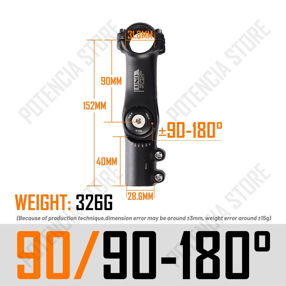 UNO Bicycle Stem Adjustable Angle Handlebar Riser Stem 31.8mm Aluminum Alloy Front Fork Kalloy Stem Mountain Bike MTB Power: 31.8x90mm