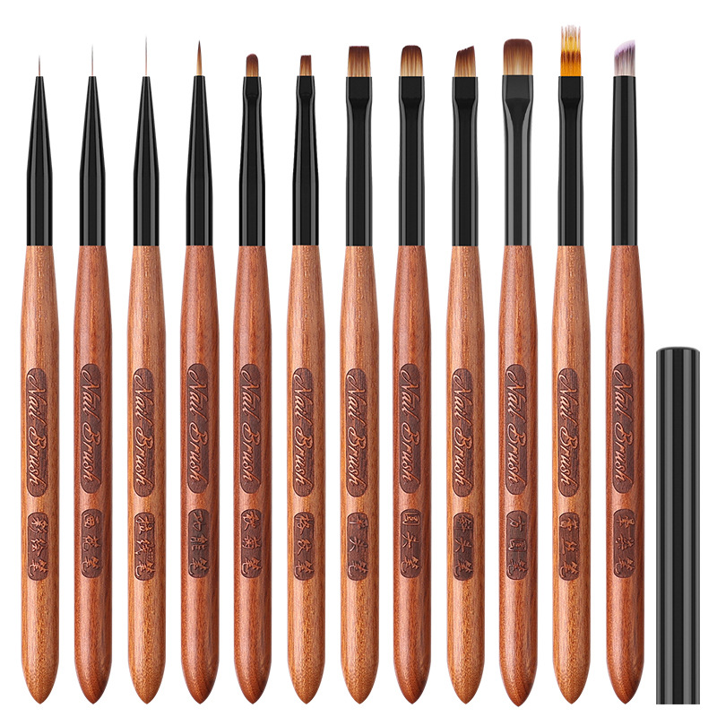 Sandelträhandtag gradient blommande borstar effekt nagel uv-gel liner borste ritpenna ränder blommor nagelkonst målningsverktyg