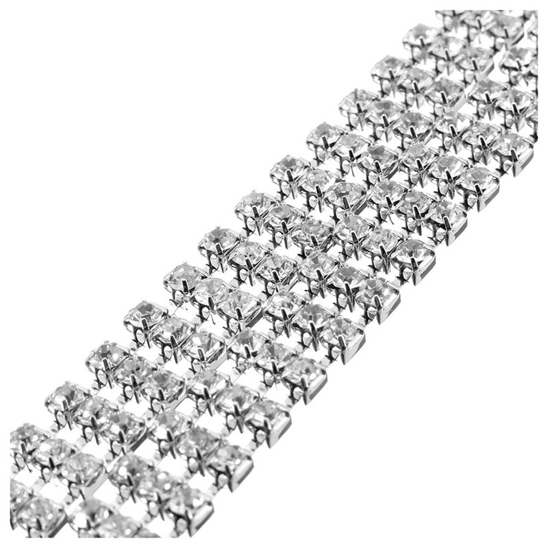 Ladies Women Waist Chain Belt in Silver 3 Row Rhinestones One Size