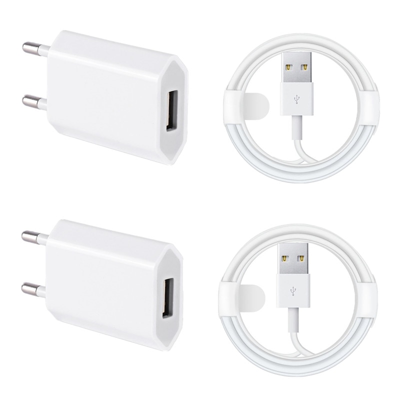 Voor Apple Lader Iphone Se 11 X Xr 5 6 6S 7 8 Plus Ipad Mini 2 3 reizen Muur Plug Usb Adapter Lader Usb Data Kabel 2 Stuks: 2 Sets Charger Cable