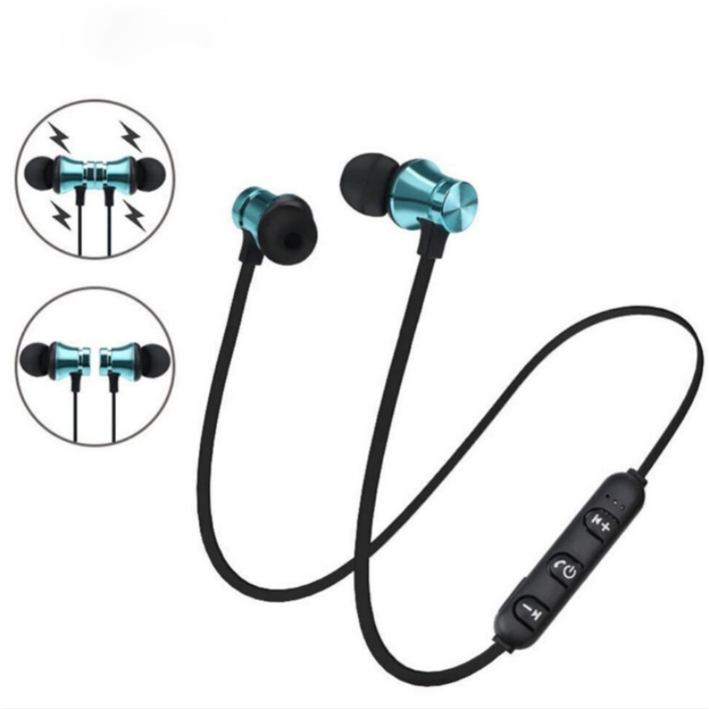 XT11 Magnetic Wireless bluetooth-compatible Earphone music headset Neck band sport Earbuds Earphone with Mic: Blue