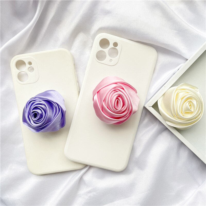 INS Satin Rose Phone Stand Flowers Foldable Phone Grip Support IPhone Samsung Xiaomi Phone Accessories