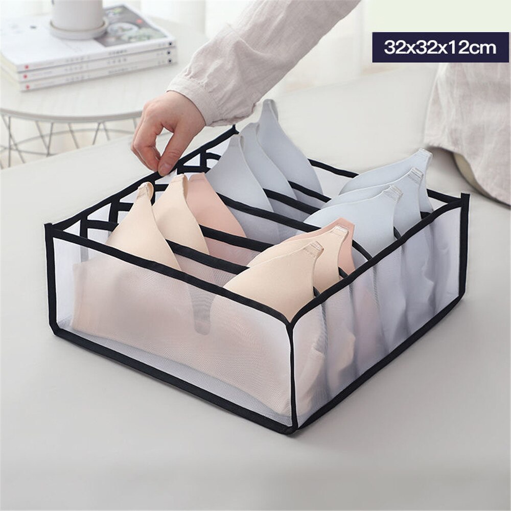Underwear Storage Box Folding Dormitory Bedroom Wardrobe Finisher Nylon Tie Socks Drawer Organizer Separator Household Supply: 6Grids Beige