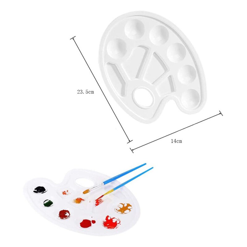 12 unidades de paleta de pintura al óleo de acuarela de plástico con vástago manual 6 pozos redondos y 4 pozos rectangulares, blanco