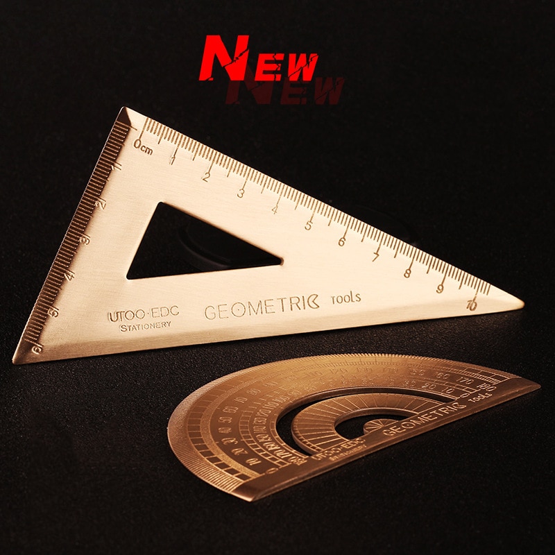 Vintage Brass Triangular Ruler Retro Protractor Drawing Ruler Travelers Notebook Planner Accessories Office and School Supplies