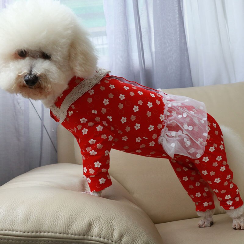 Mono fino para perros y mascotas ropa estampada, peto de encaje, pijamas elásticos de algodón 100% para perros pequeños, Chihuahua, sudadera de Caniche