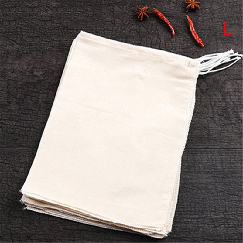 Bolsitas de té de muselina de algodón, bolsas reutilizables con cordón para jabón, té de hierbas, bolsas de filtro vacías para herramienta de cocina, 10 Uds.: L