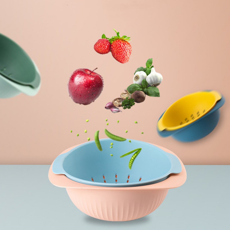 Nuttig Dubbele Afvoer Mand Kom Wassen Keuken Zeef Noedels Groenten Fruit Cadeau Fruit Keuken Gereedschap #86