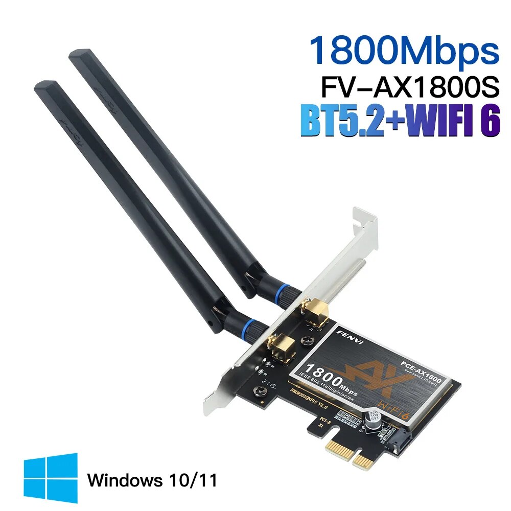 Fenvi Wifi 6 PCIE Adapter 1800 MBit/s Ax1800 Wireless Desktop PCIE Adapter BT 5,2 802.11ax Dualband 802,11g/5g WLAN-Karte für Win10/11: Default Title