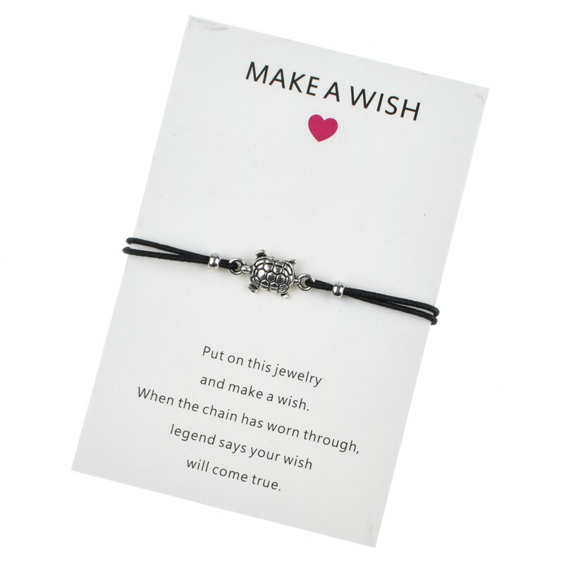 Een wens Papieren Kaart Handgemaakte Gevlochten Touw Ketting Armband Schildpad Boom van Het Leven Charms Armband voor Vrouwen Mode-sieraden: Turtle