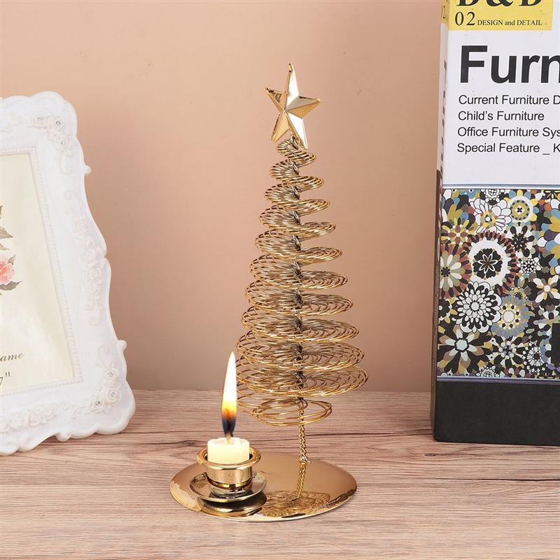 Christmas Candle Stand Pine Tree Shaped Candle Holder Metal Candlestick Christmas Decoration Party Supplies Home Decor