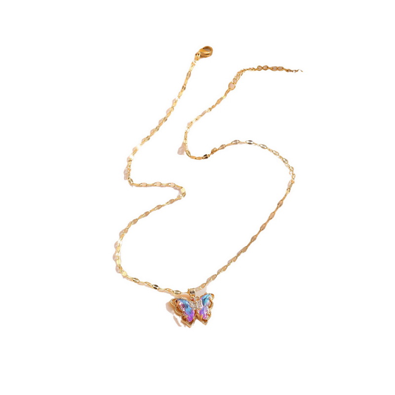 Nova moda de luxo zircão borboleta pingente colar para mulheres meninas aço inoxidável clavícula corrente feminino elegante festa jóias