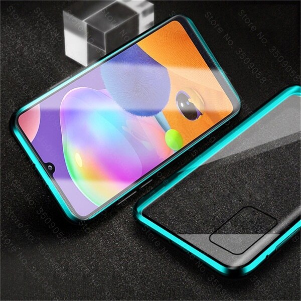 samun a 31 case 360° full cover metal magnetic flip cases for samsung galaxy a31 double-sided glass coque sm-a315f/ds 6.4'': m40s / silver