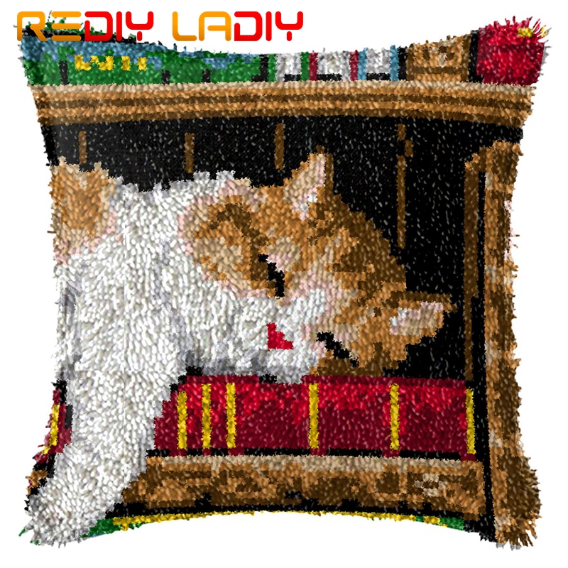 Latch Hook Kits Make Your Own Cushion Polar Bear Pre-Printed Canvas Crochet Pillow Case Latch Hook Cushion Cover Arts & Crafts: BZ727