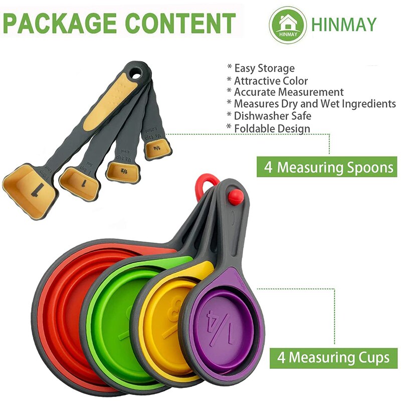 Silicone Measuring Cup and Spoon Set Collapsible Baking Measuring Tool Spoon for Baking Kitchen Crafts Making Coffee Flour Honey