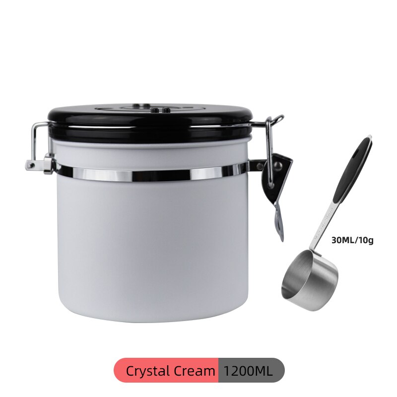 Stainless Steel Coffee Bean Sealed Tank Coffee Storage Tank With Exhaust Valve Dried Fruit Sealed Box Black 800Ml: Cream 1200ML