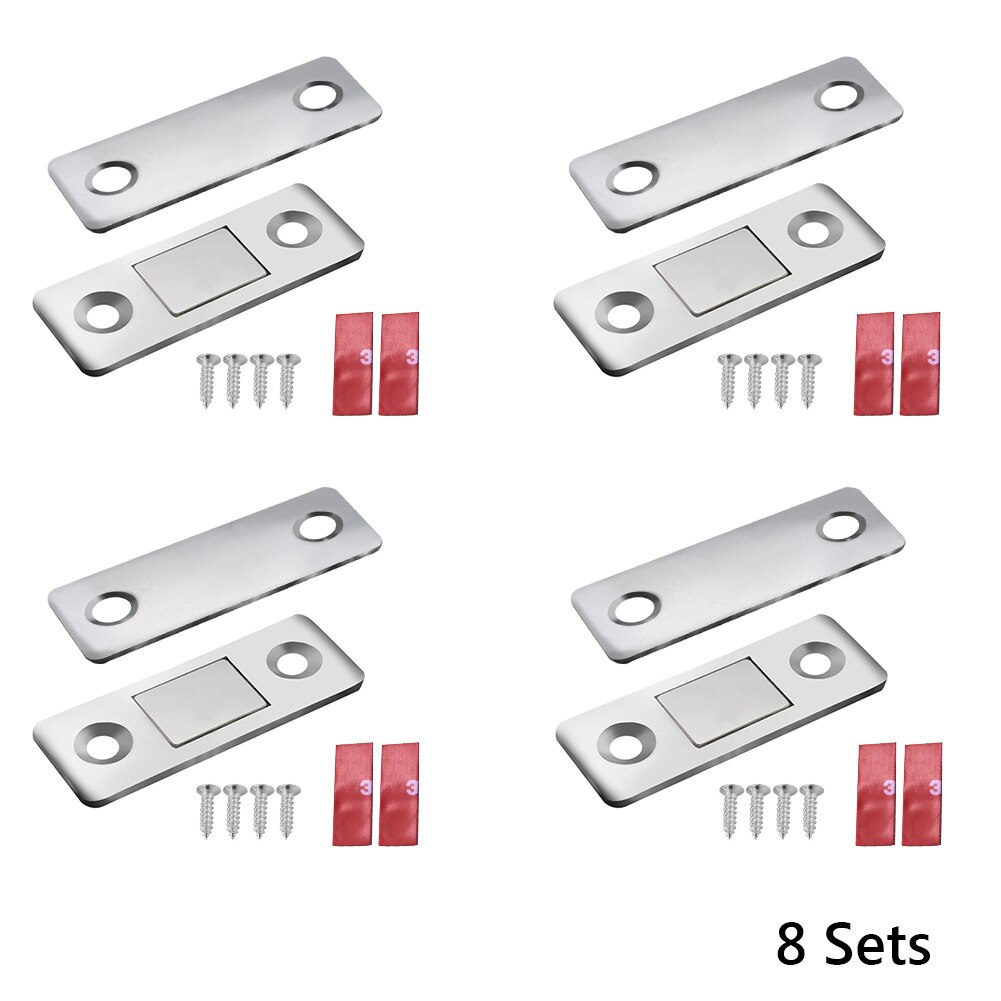 ETUUD Strong Magnetic Door Closer Cabinet Catch Latch Cupboard Thin Closures Stops Hidden With Screw Closet Furniture Hardware: 8 Pair(16Pcs)
