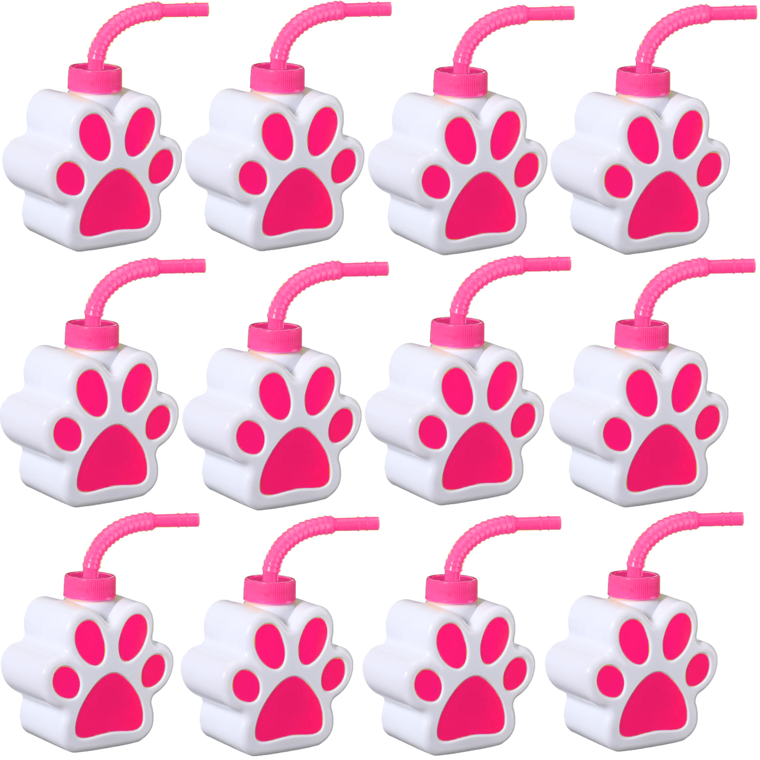12 Pcs 10 oz Dog Paw Cups with Straw and Lid Dog Themed Party Supplies, Drinking Cup for Birthday Puppy Party Favors Decoration