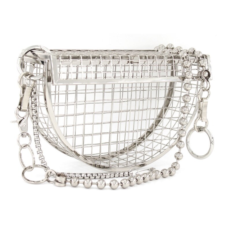 Metallic Hollow Out Clutch Bag Vrouwen Avondtasje Schouder Crossbody Tassen Clutch Purse Kooi Handtas Party Porm: silver half moon