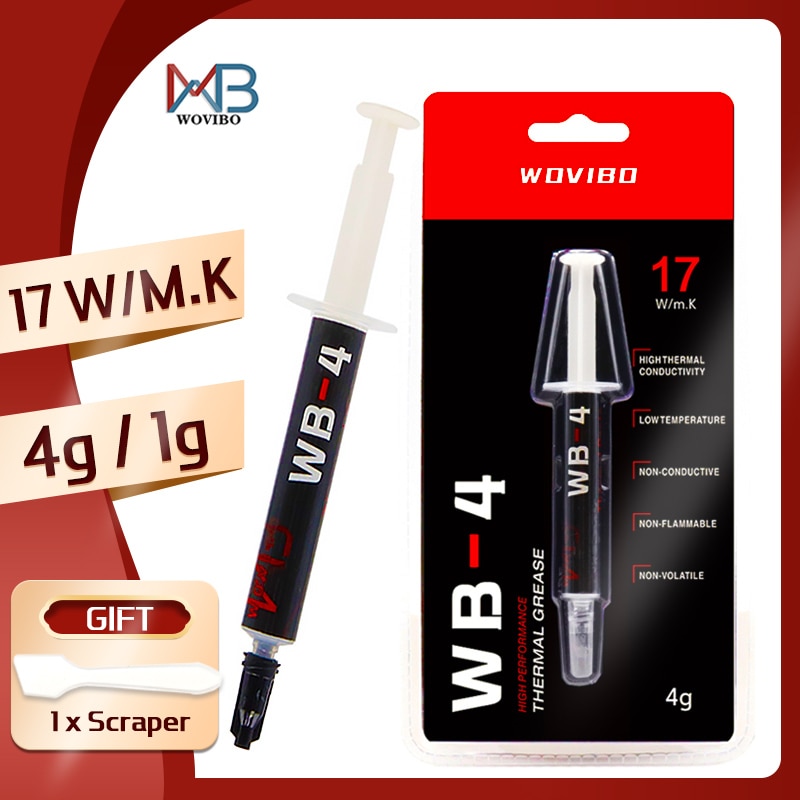 Wovibo-pasta térmica WB-4 WB 4 4g 1g 17 w/m-k para CPU, disipador de calor para impresora GPU, Enfriador de refrigeración, compuesto de grasa térmica de silicona
