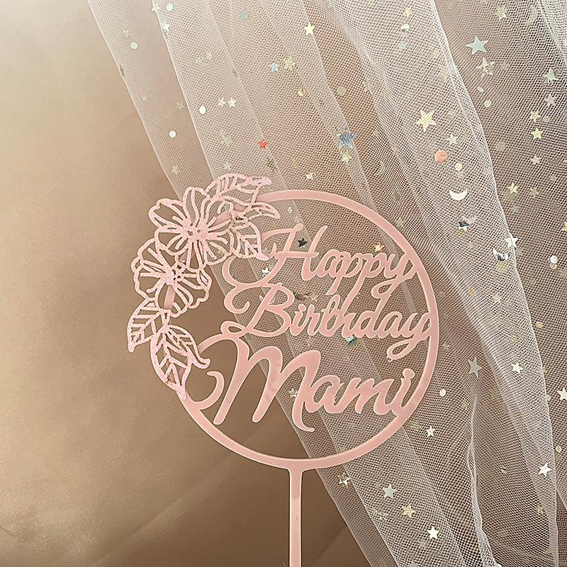 Acrylic Happy Birthday Cake Topper Double Layer Bow Star Mom and Dad Happy Birthday Baking Cake Decoration Party Favors