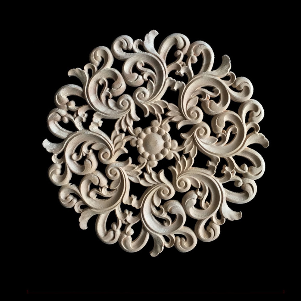 Woodcarving Flower Carved Wood Applique China Furniture Decorative Gate Bed Crown Cabinet Vintage Home Decor 20CM 24CM 30CM 40CM