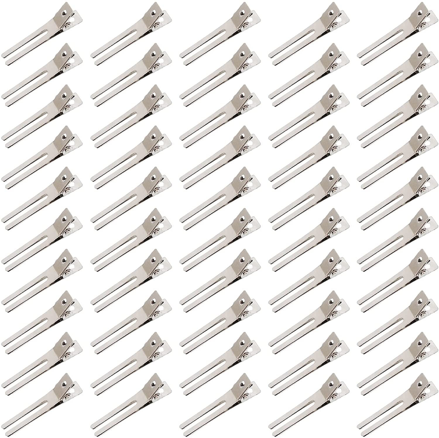 50pcs Hairdressing Double Prong Curl Clips 1.8&quot; Curl Setting Section Hair Clips Metal Alligator Clips Hairpins for Hair Bow