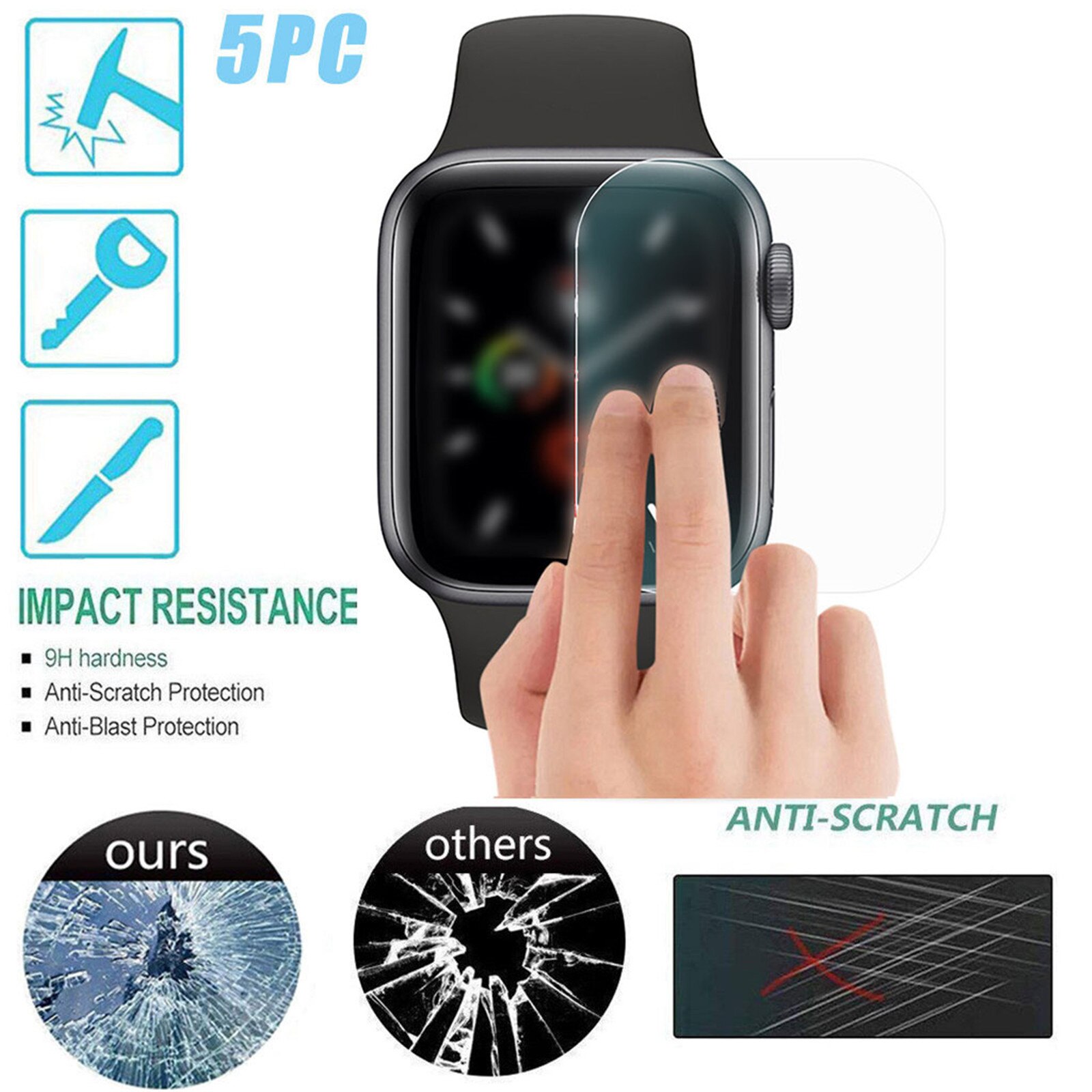 3/5Pcs Gehard Glas Voor Apple Horloge Se/Horloge 6 44Mm Beschermende Glas Screen Protector Film bubble Gratis Anti-Kras 9H Glas
