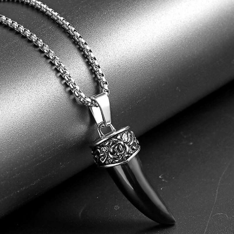 Wolf Tooth Necklace for Men Stainless Steel Snake Chain Charm Pendant Necklace