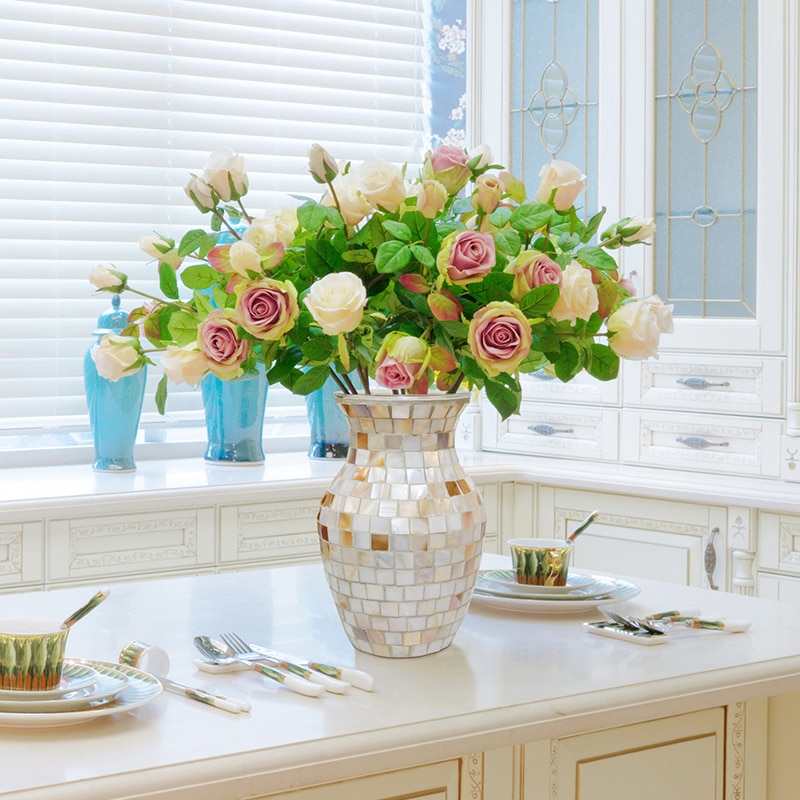 Vit pärlemor vas skal blomma vas handgjord bordsskiva vas dekor ostron klistermärke runt heminredning tillbehör